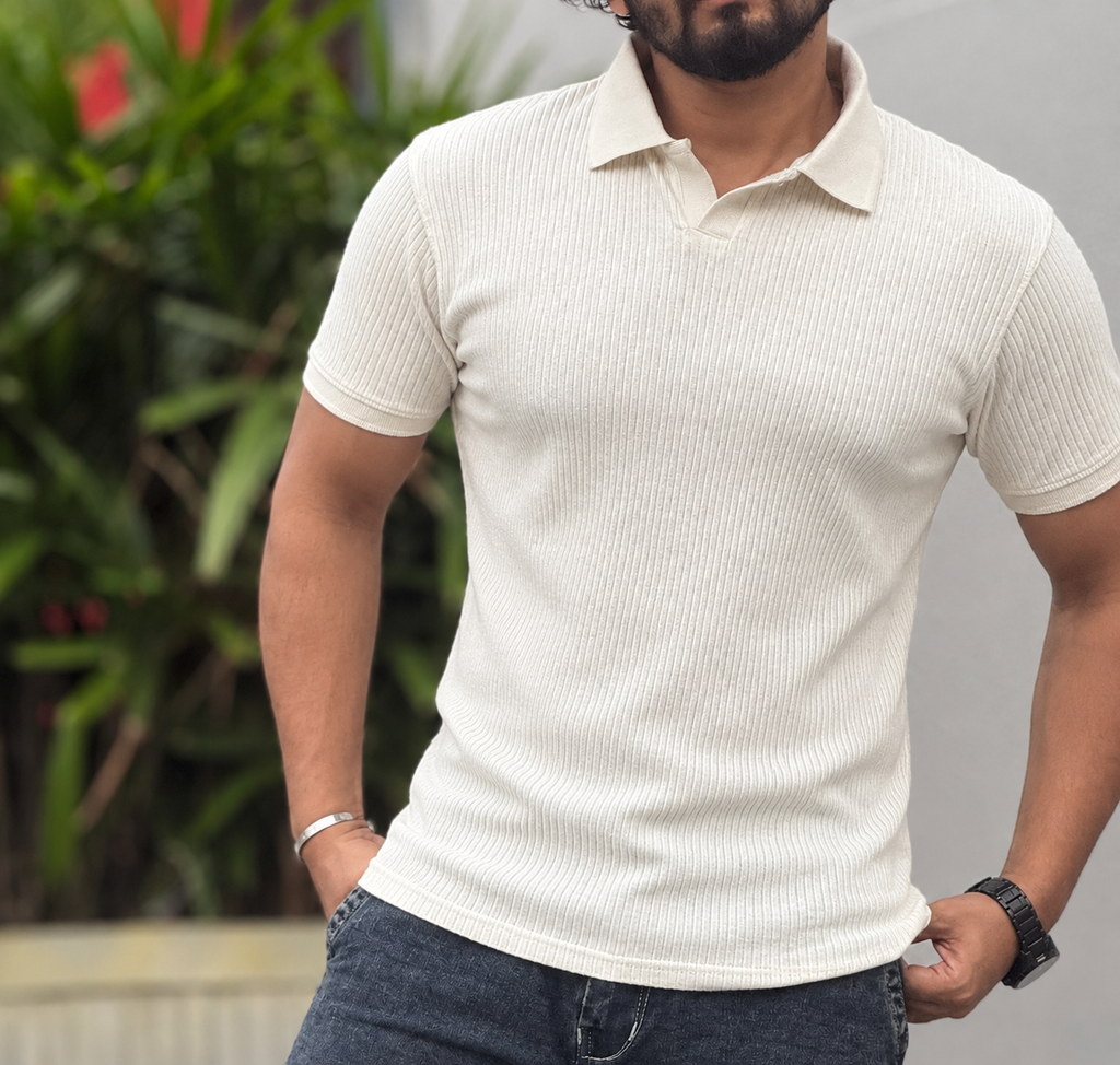 Cream Old Money Polo (Flat 50% Off)